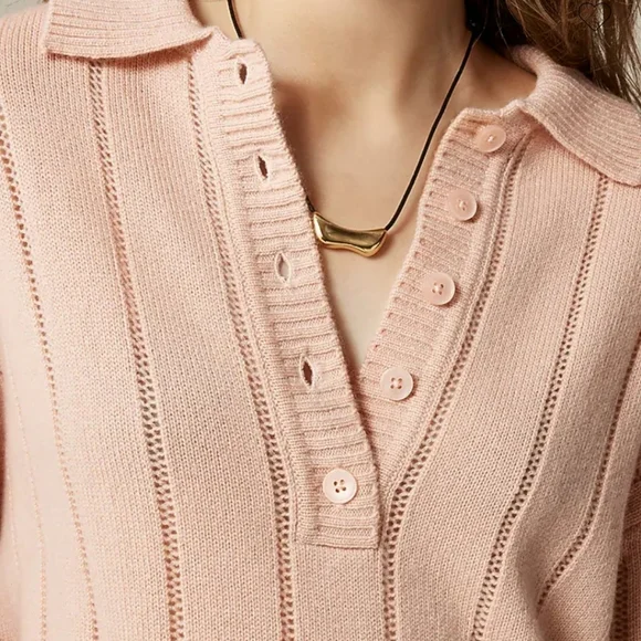 New J Crew Cashmere pointelle sweater-polo CK760 $288 Retail Size M - Picture 3 of 7